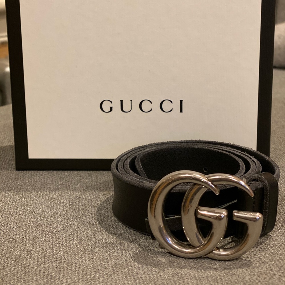 Gucci Black Leather Belt Double G Buckle 85